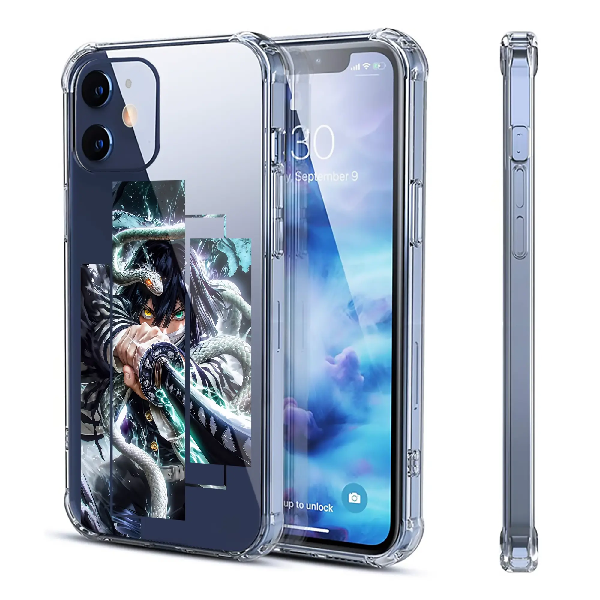 鬼滅の刃 グッズ,伊黒 小芭内 - IPhone 12シリーズ対応 ・ 透明スマホケース ・ クリアソフトケース ・ TPU素材 ・ 耐衝撃 ・ 高密着 ・ 防汚 防指紋 ・ 簡単着脱